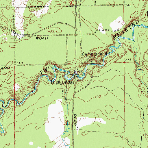Topographic Map of High Bridge, MI