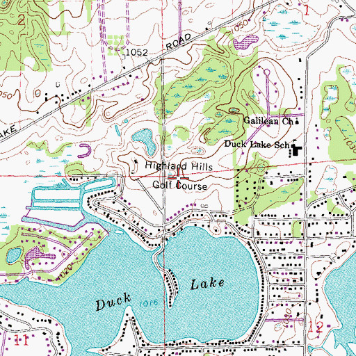 Topographic Map of Highland Hills Golf Course, MI