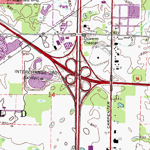 Topographic Map of Interchange 180, MI