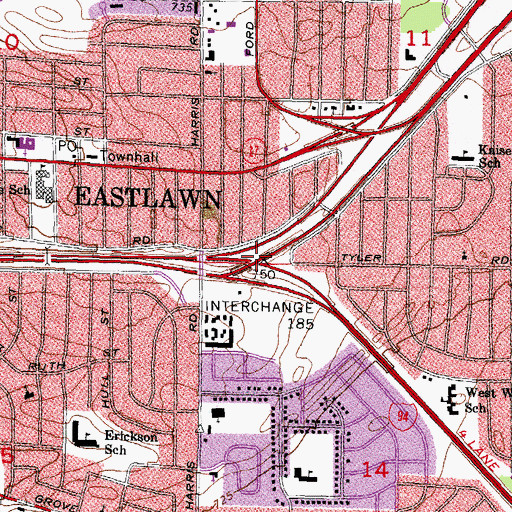 Topographic Map of Interchange 185, MI
