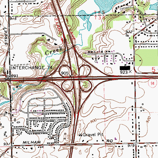 Topographic Map of Interchange 74, MI