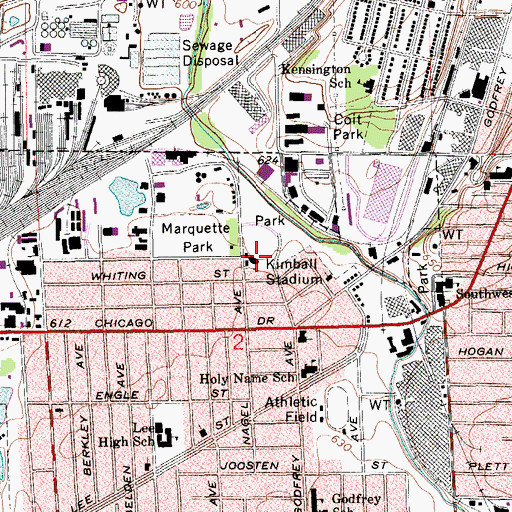 Topographic Map of Kimball Stadium, MI