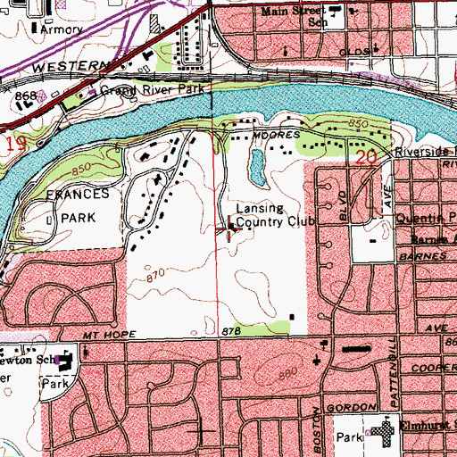 Topographic Map of Lansing Country Club, MI