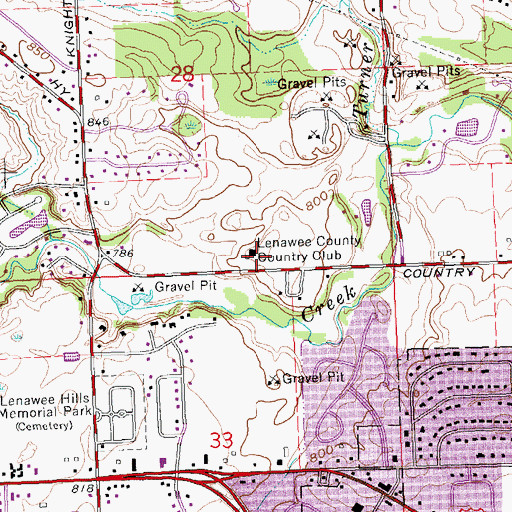 Topographic Map of Lenawee County Country Club, MI
