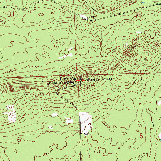 Topographic Map of Luzerne Lookout Tower, MI