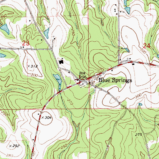 Topographic Map of Blue Springs Baptist Church, AL