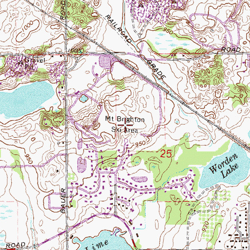 Topographic Map of Mount Brighton Ski Area, MI