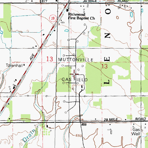 Topographic Map of Muttonville Gas Field, MI