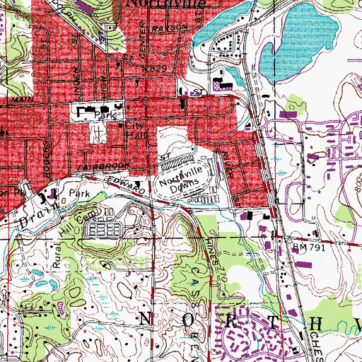 Topographic Map of Northville Downs, MI