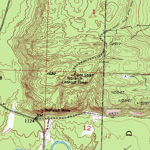 Topographic Map of Norwich Lookout Tower, MI