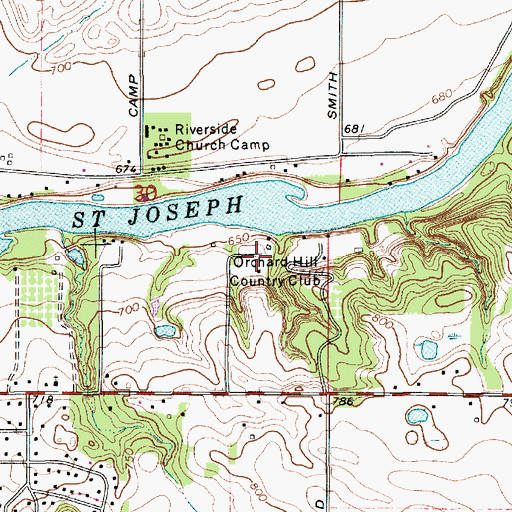 Topographic Map of Orchard Hill Country Club, MI