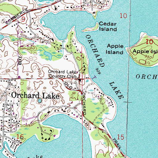 Topographic Map of Orchard Lake Country Club, MI