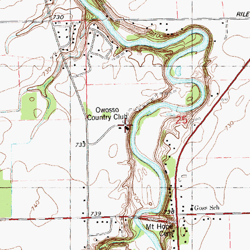 Topographic Map of Owosso Country Club, MI