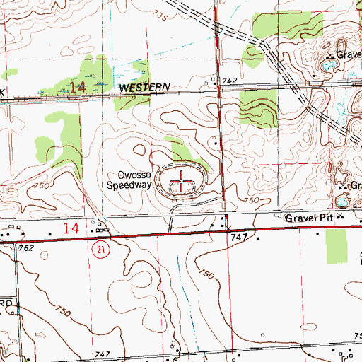 Topographic Map of Owosso Speedway, MI