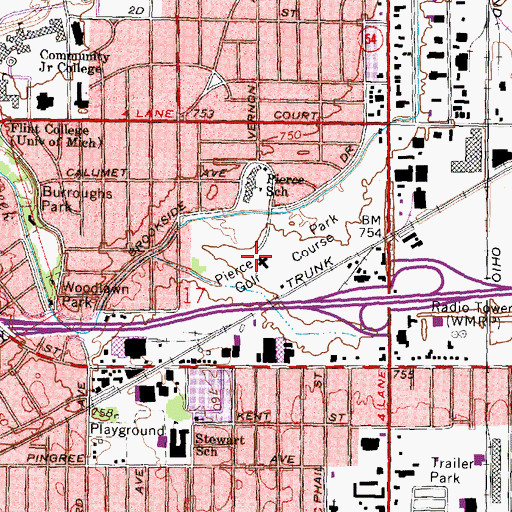 Topographic Map of Pierce Park Golf Course, MI