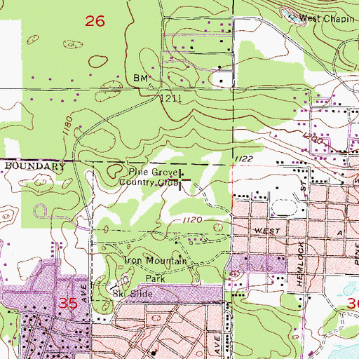 Topographic Map of Pine Grove Country Club, MI