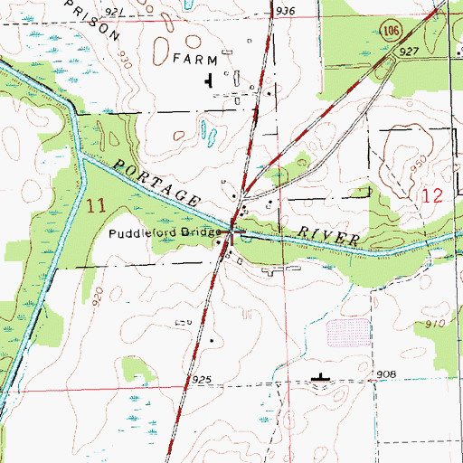 Topographic Map of Puddleford Bridge, MI