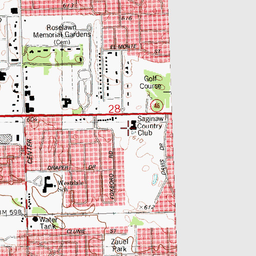 Topographic Map of Saginaw Country Club, MI