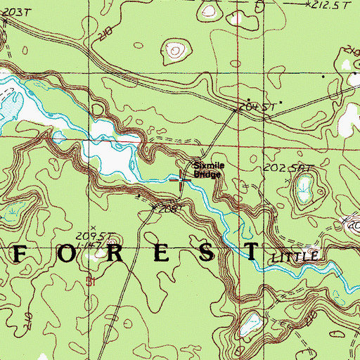 Topographic Map of Sixmile Bridge, MI