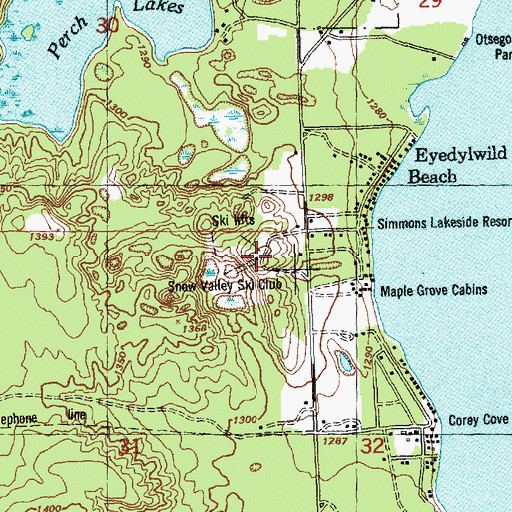 Topographic Map of Snow Valley Ski Club, MI