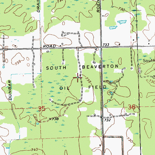Topographic Map of South Beaverton Oil Field, MI