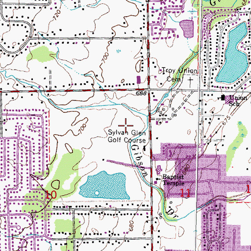 Topographic Map of Sylvan Glen Golf Course, MI