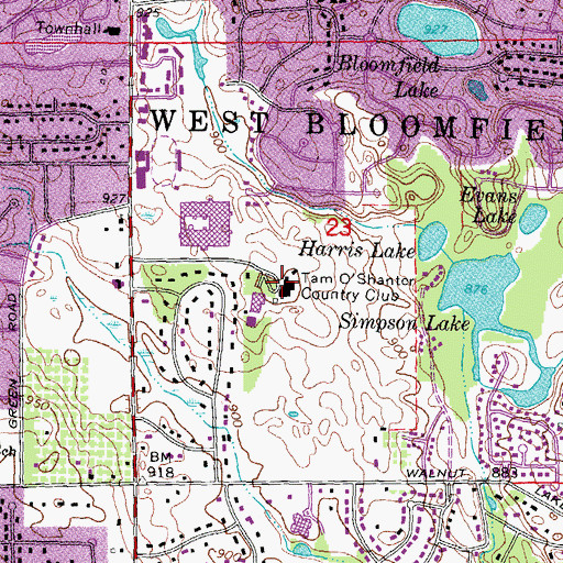 Topographic Map of Tam O'Shanter Country Club, MI