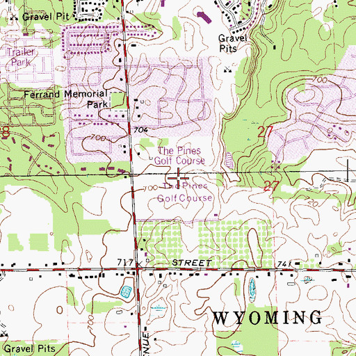 Topographic Map of The Pines Golf Course, MI