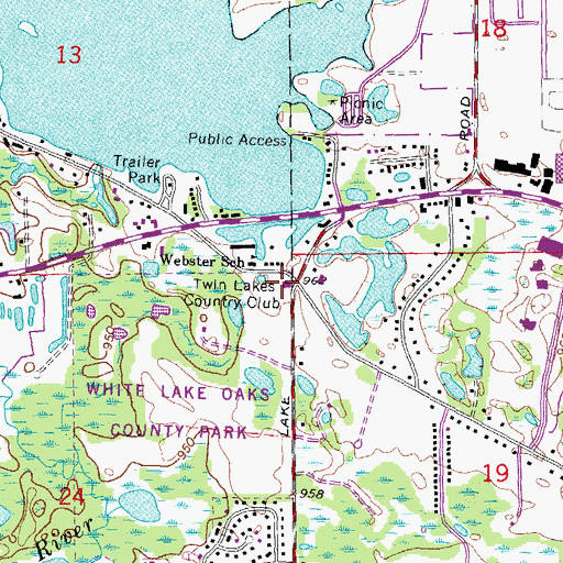 Topographic Map of Twin Lakes Country Club, MI