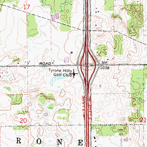 Topographic Map of Tyrone Hills Golf Club, MI