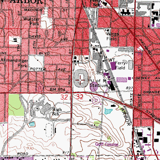 Topographic Map of University of Michigan Stadium, MI