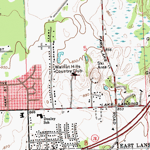 Topographic Map of Walnut Hills Country Club, MI