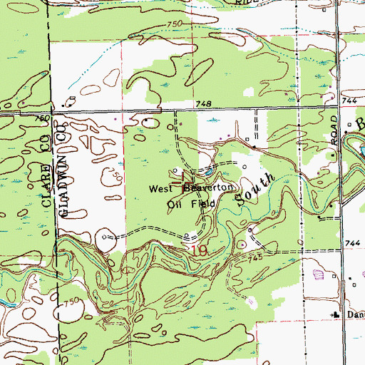 Topographic Map of West Beaverton Oil Field, MI