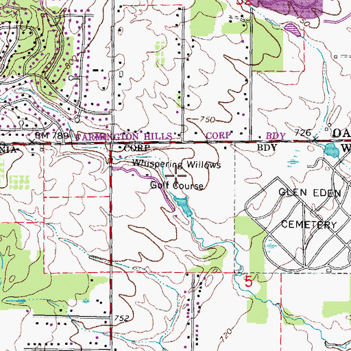 Topographic Map of Whispering Willows Golf Course, MI