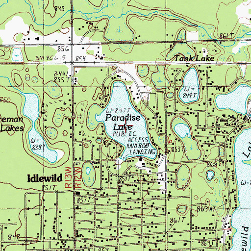 Topographic Map of Paradise Lake, MI
