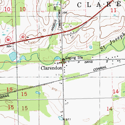 Topographic Map of Clarendon, MI