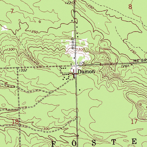 Topographic Map of Damon, MI