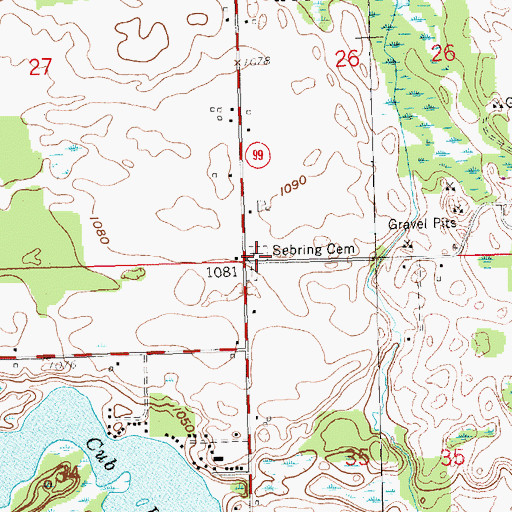 Topographic Map of Sebring Cemetery, MI