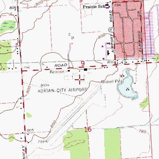 Topographic Map of Lenawee County Airport, MI