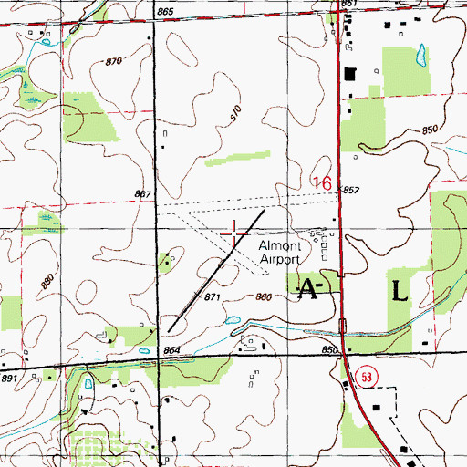 Topographic Map of Almont Airport (historical), MI