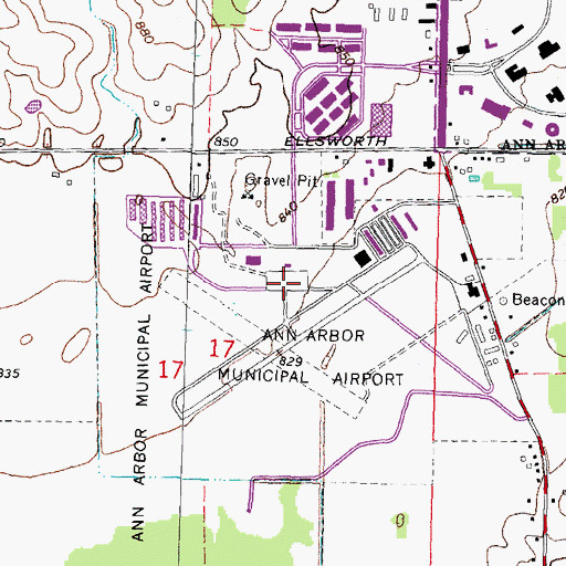 Topographic Map of Ann Arbor Municipal Airport, MI
