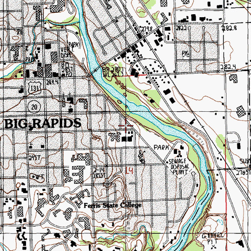 Topographic Map of Mecosta County General Hospital Heliport, MI