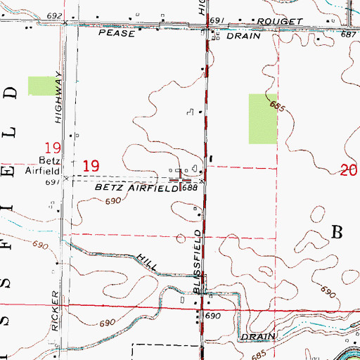 Topographic Map of Betz Airport, MI