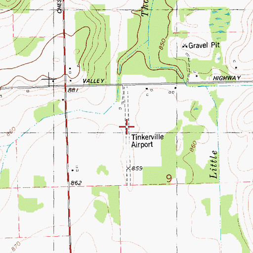 Topographic Map of Wend Valley Airport, MI