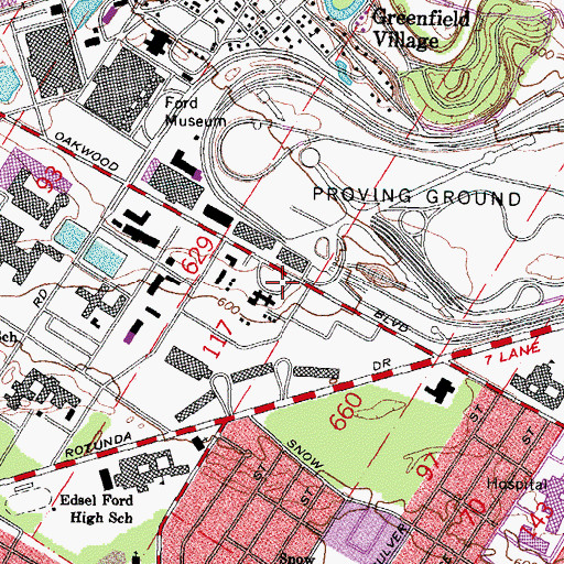Topographic Map of Dearborn Helistop, MI