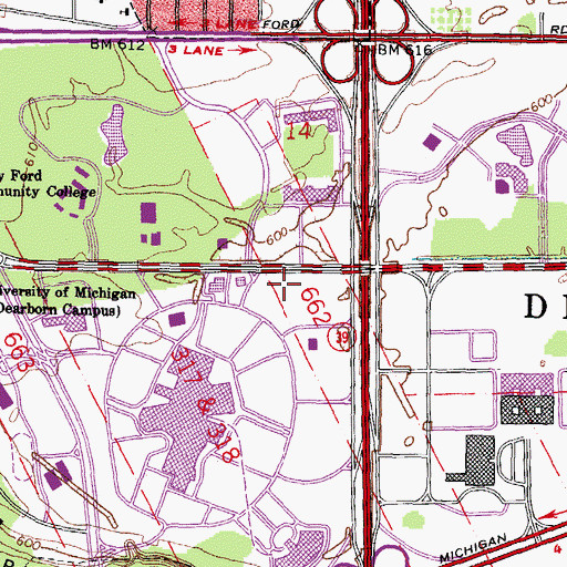 Topographic Map of Fairlane Plaza Heliport, MI