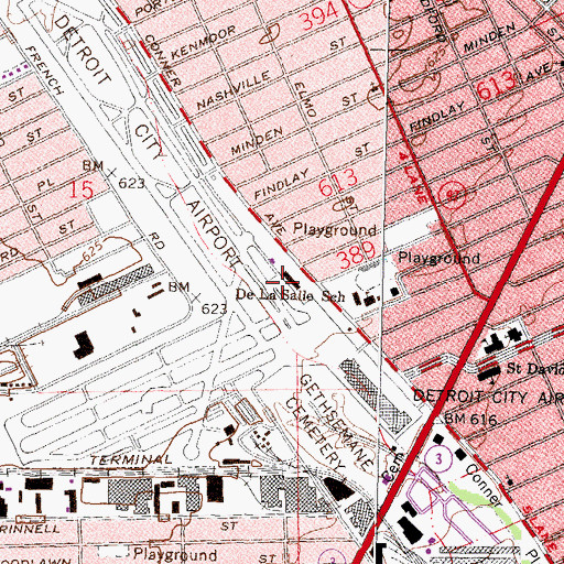 Topographic Map of Coleman A Young Municipal Airport, MI