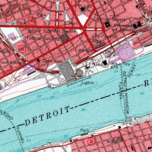 Topographic Map of Cobo Hall Heliport, MI