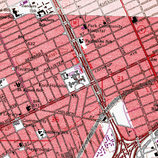 Topographic Map of Henry Ford Hospital Heliport, MI