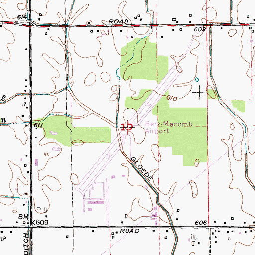 Topographic Map of Berz-Macomb Airport (historical), MI